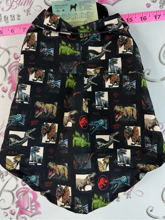 Jurassic World Pet shirt Button-Up Shirt - Black with Multicolor Dino Print - Picture 9 of 12
